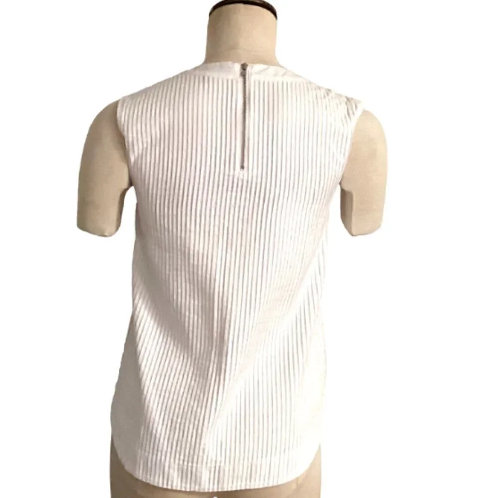 J Crew Pleated Cotton Shirt Sleeveless Top Pintuck Blouse Sz 00 White #157D‎